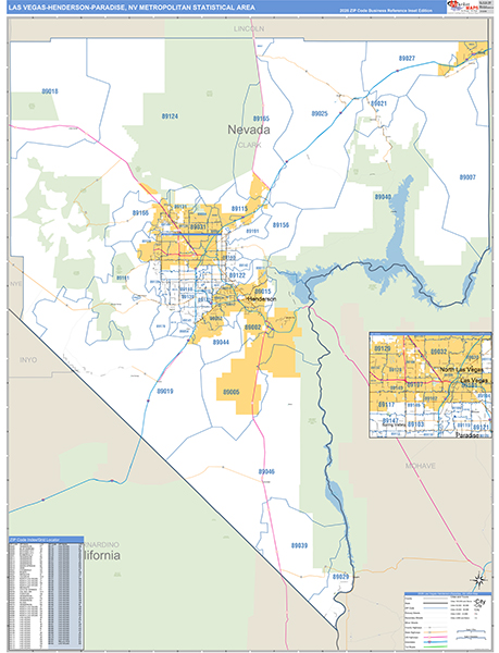 Las Vegas-Henderson-Paradise Metro Area Wall Map